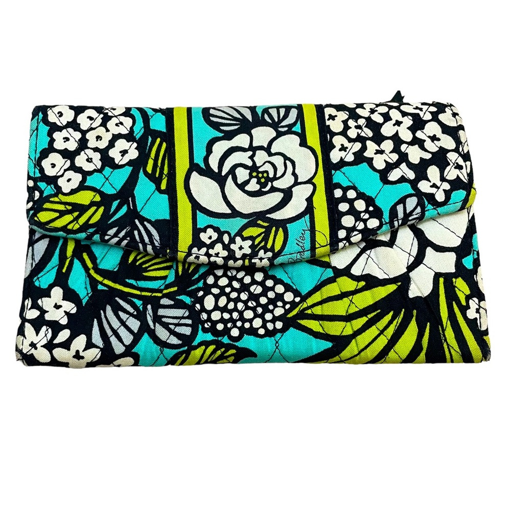Vera Bradley Trifold Clutch Wallet in Green & Blue Floral